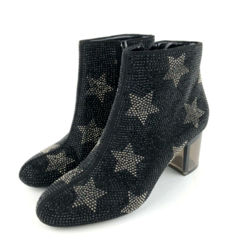 INC Black Ankle Booties Encrusted with Crystals and Stars Women Size 6.5